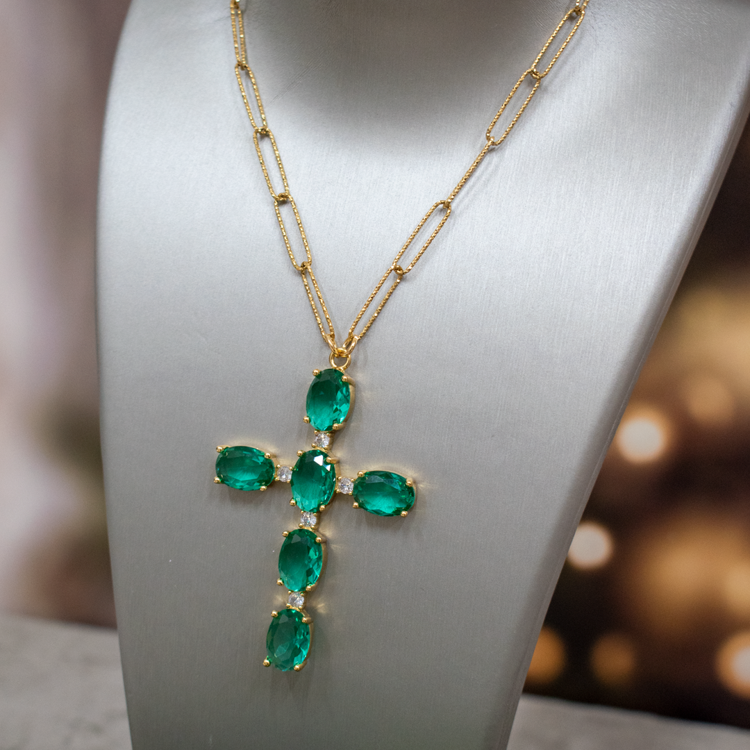 Collar Cruz Verde Grande