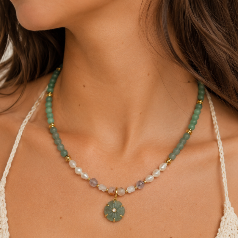 Collar Jade Fluorita Flor